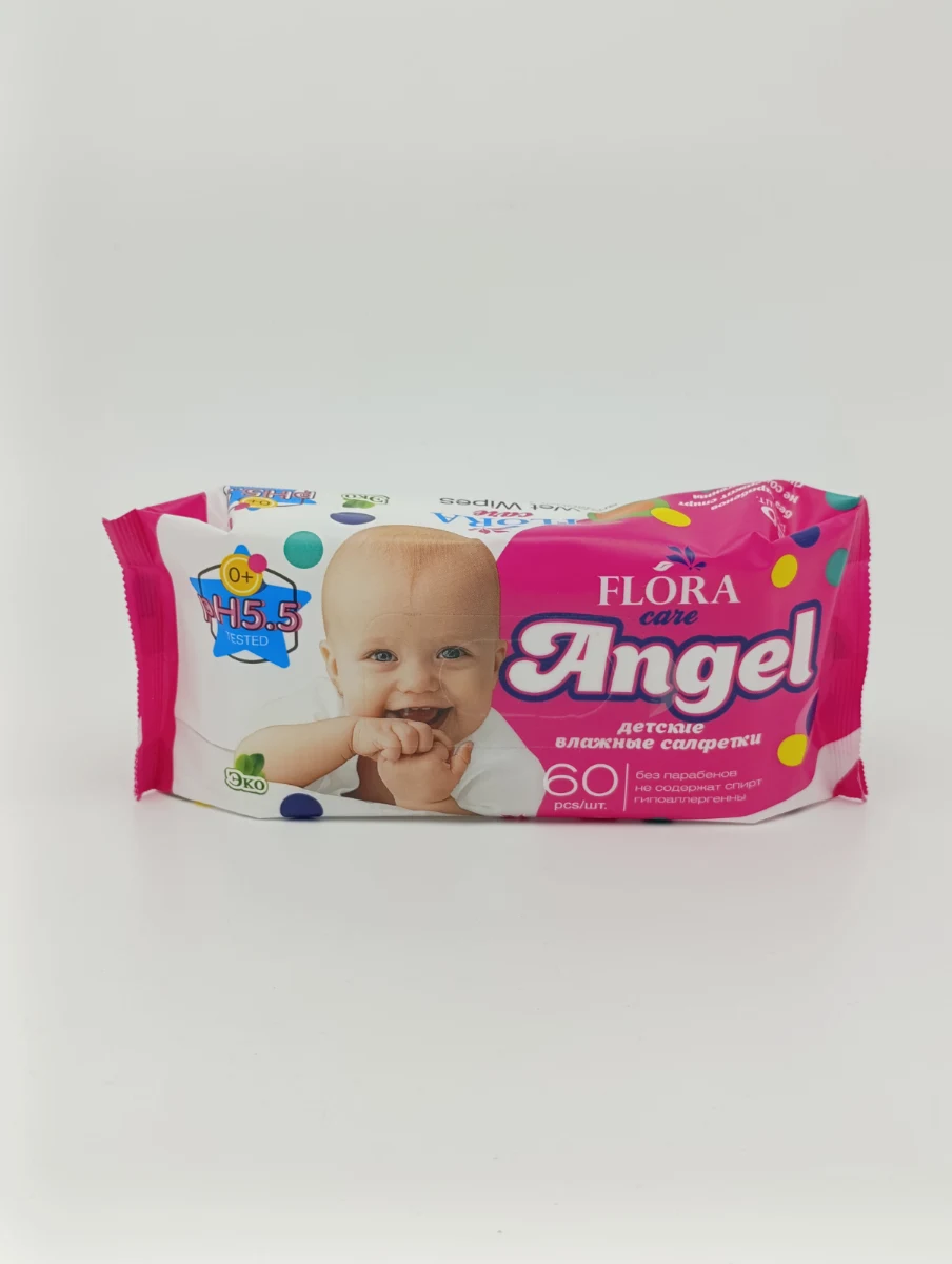 Влажные салфетки Flora care Angel (детские, гипоаллергенные, арт.8476) 60 шт. Влажные салфетки Flora care Angel (детские, гипоаллергенные, арт.8476) 60 шт.