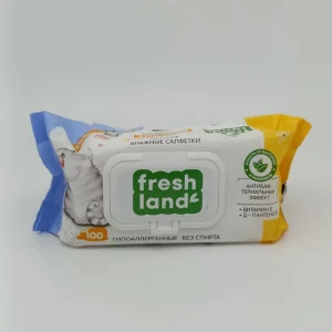 Влажные салфетки Fresh land с клапаном (детские, антибактериальные) 100 шт.
