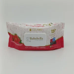 Влажные салфетки Babybella с клапаном (детские, с ароматом дикой земляники) 120 шт.