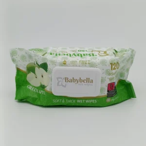 Влажные салфетки Babybella с клапаном (детские, с ароматом зеленого яблока) 120 шт.
